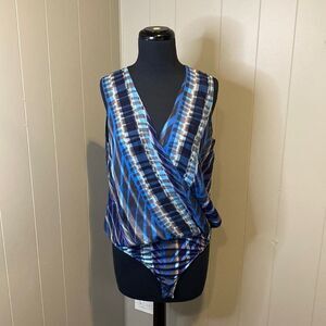 DKNY Women’s 10 Sleeveless Wrap Top Abstract Print Elastic Waist Thong Closure